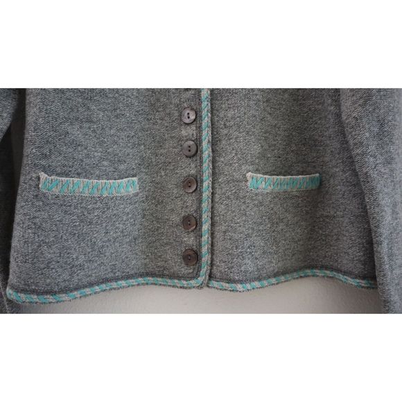 Sundance Women's Sz M Gray/Teal Merino Wool Button Down Cardigan Sweater $65 - Picture 5 of 7